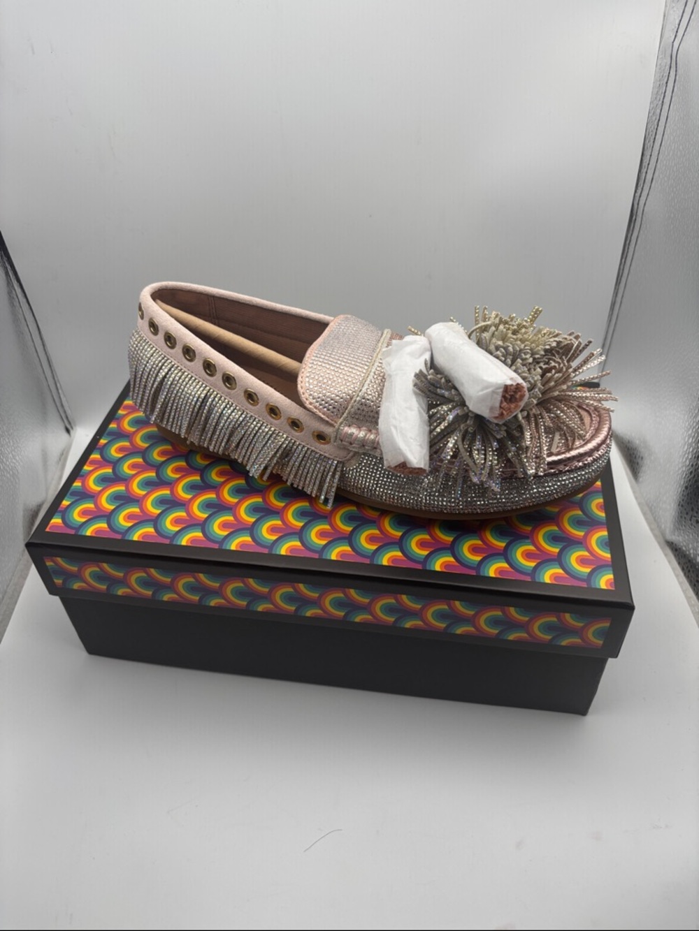 Kurt Geiger Embellished Metallic Pink Fringe Loafer - Women